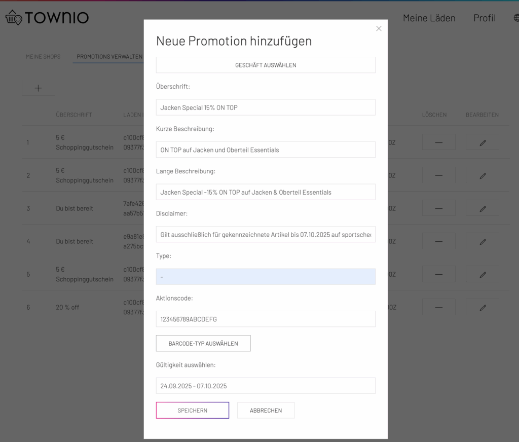 TOWNIO create promotion